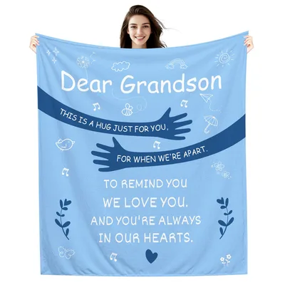 Dear Grandson Hug Message Blanket features a tender message