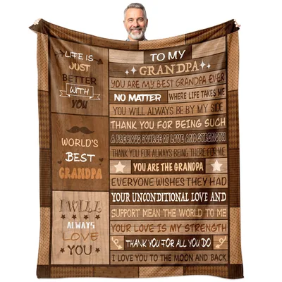 Grandpa Love Letter Blanket features a rustic wood sign