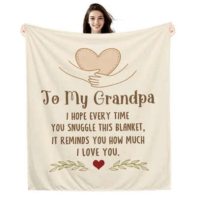 Grandpa Love Message Blanket features a stitched heart