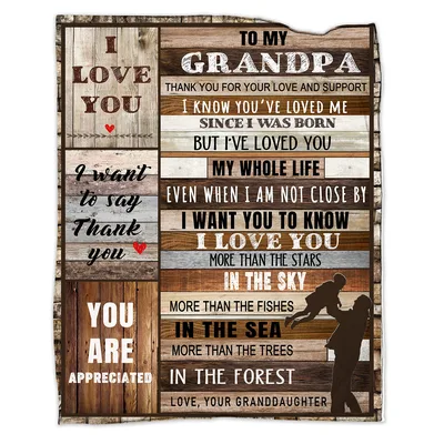 Grandpa Granddaughter Love Blanket features rustic wood