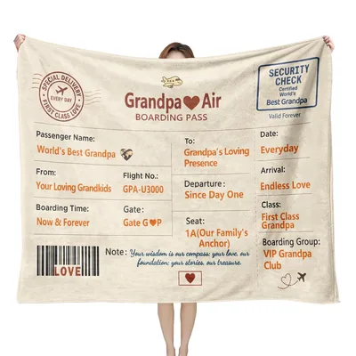 Grandpa Boarding Pass Design Blanket: A Unique Travel-Themed
