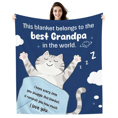 Best Grandpa Sleeping Cat Blanket - Sweet Message and Striped Feline