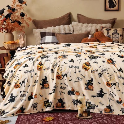 Halloween Boo Blanket: Cats, Pumpkins and Spooky Fun