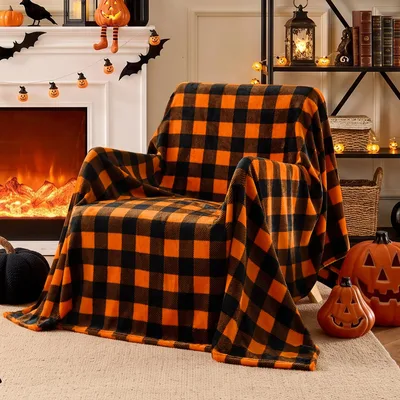 Orange Buffalo Check Blanket for Halloween Nights and Cozy Corners