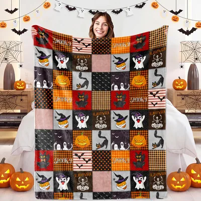 Halloween Cat Blanket: Spooky Patchwork Design for Fall Fans