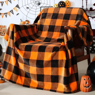 Halloween Plaid Blanket: Classic Orange and Black Buffalo Check Throw