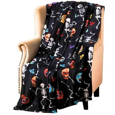 Dancing Skeleton Blanket: Spooky Sugar Skulls for Halloween
