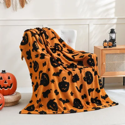 Halloween Pumpkin Ghost Pattern Blanket for Spooky Season