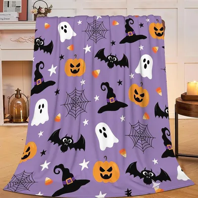 Halloween Ghost Pumpkin Pattern Blanket with Spooky Icons