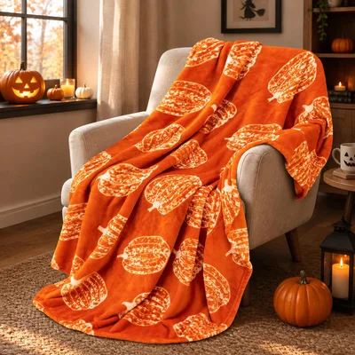 Pumpkin Patch Glow Orange Blanket: Fall Pumpkin Print