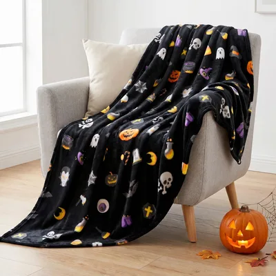 Halloween Pumpkin Ghost Blanket Spooky Icons for Seasonal Decor