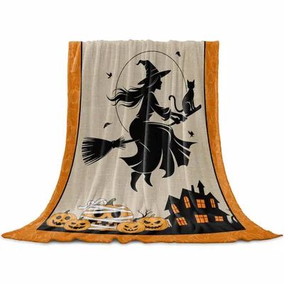 Witch on Broom Blanket: Spooky Silhouette Design for Halloween