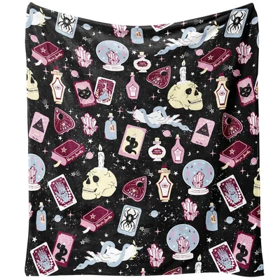 Witchy Tarot Blanket featuring a gothic Halloween pattern
