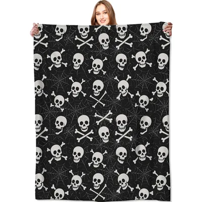 Skull and Crossbones Blanket Spooky Skeleton Pattern for Halloween