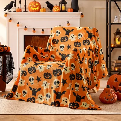 Ghost Pattern Blanket: Spooky Halloween Pumpkin and Skull Design