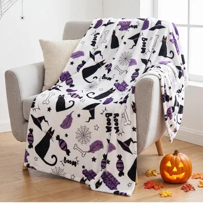 Black Cat Halloween Blanket: Spooky Candy Cats and Boom Text
