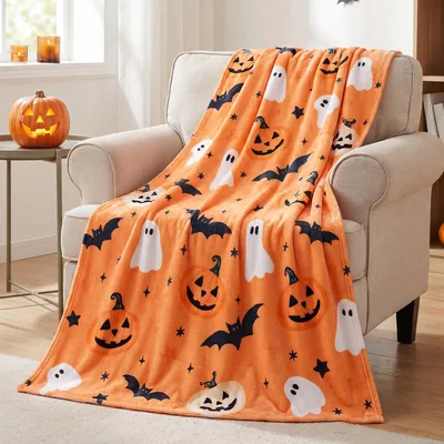 Halloween Ghosts Bats Blanket: Spooky Pumpkin Pattern for Fall