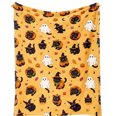 Halloween Cats Ghosts Pumpkins Blanket: Cute Feline Halloween Design