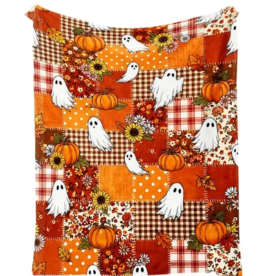 Fall Halloween Blanket: Ghost Pumpkin Fall Patchwork Design