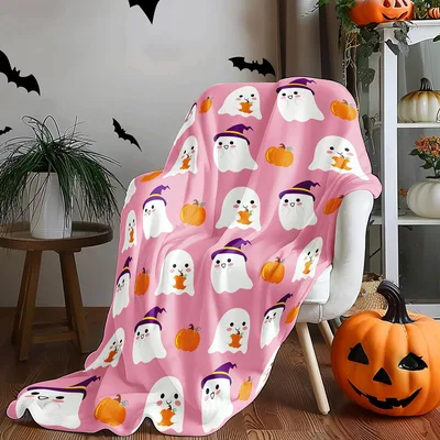 Cute Ghost Pumpkin Halloween Blanket for Spooky Season Comfort