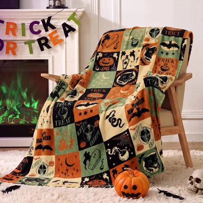 Vintage Halloween Patchwork Blanket for Spooky Season