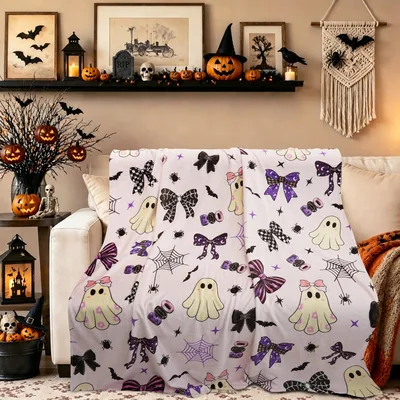 Halloween Ghost Bow Pattern Blanket featuring cute ghosts