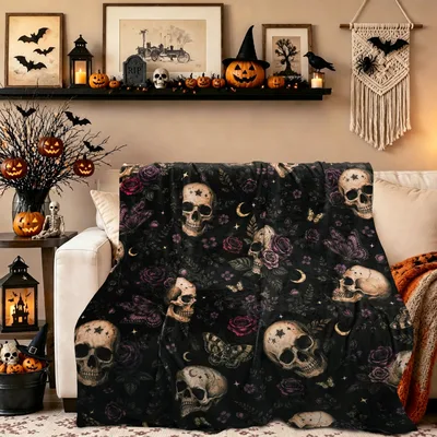 Gothic Skull Roses Blanket