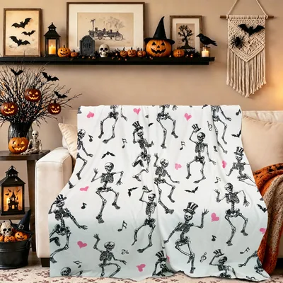 Dancing Skeletons Halloween Blanket features dancing