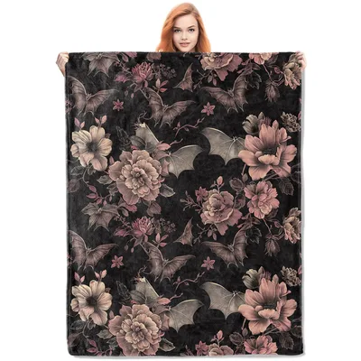 Gothic Bat Floral Blanket: Dark Gothic Bats and Vintage Flowers