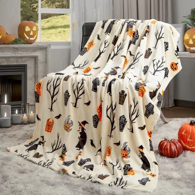 Halloween Witch Pumpkins Blanket: Spooky Silhouettes for Fall Decor