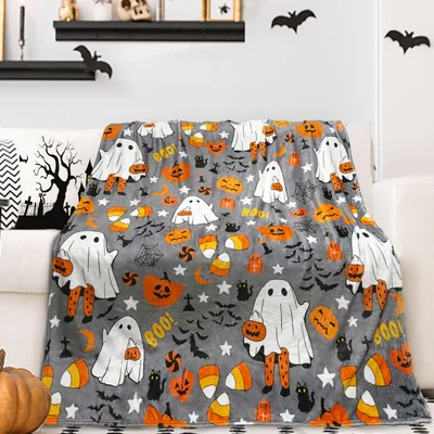 Boo Ghosts and Pumpkins Blanket for Spooky Season Coziness
