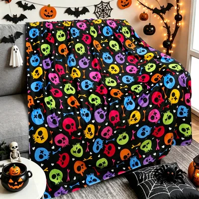 Skulls Bones Halloween Pattern Blanket for Spooky Season