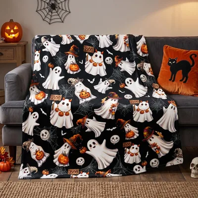 Ghosts Halloween Pumpkins Blanket features cute ghosts