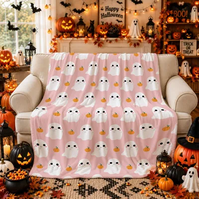 Cute Ghost Pumpkin Pattern Blanket for a Spooky Yet Soft Halloween
