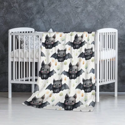 Cute Bats Pattern Blanket: Adorable Flying Creatures on Clouds