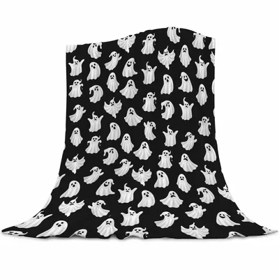 Cute Ghost Pattern Black Blanket for Spooky Season Comfort
