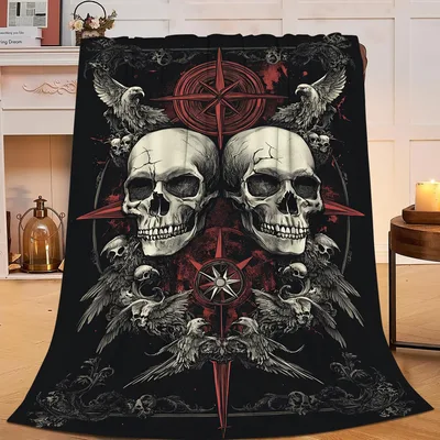 Halloween Horror Blanket: Gothic Skull and Compass Design