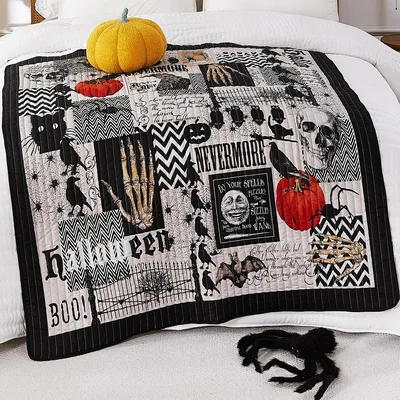 Vintage Halloween Collage Blanket Gothic Patchwork Design
