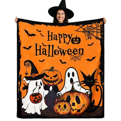 Happy Halloween Pumpkin Ghosts Blanket Spooky Friends Design