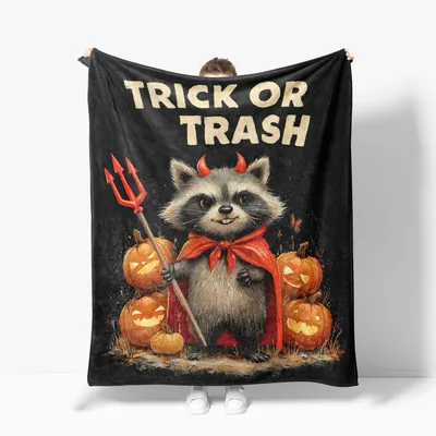 Halloween Raccoon Pumpkins Blanket: Trick or Trash Devil Design