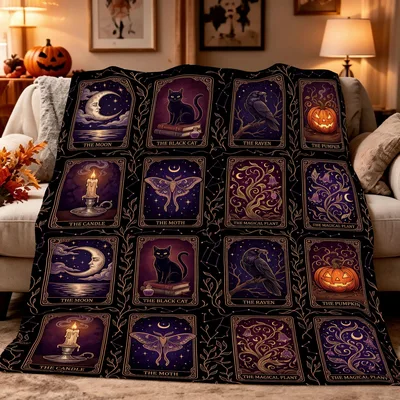 Gothic Tarot Halloween Blanket featuring mystical cards