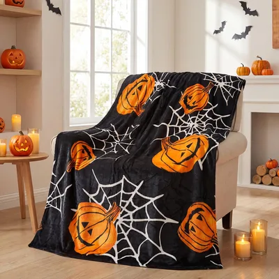 Halloween Pumpkin Spider Web Blanket for Cozy Fall Nights