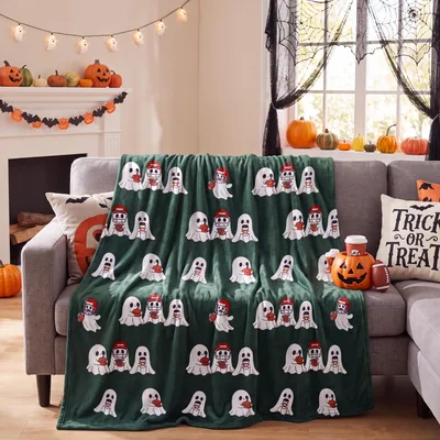 Football Ghost Blanket: Spooky Specters with a Red Helmet