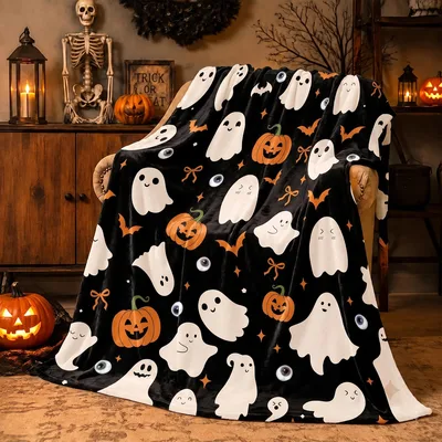 Spooky Black Ghost Bats Blanket: Cute Halloween Design