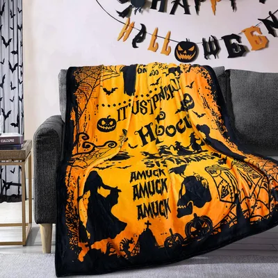 Witch Halloween Skull Pumpkin Blanket for Spooky Season
