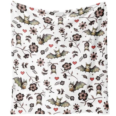 Gothic Bat Floral Pattern Blanket: Cute Bats and Flowers