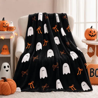 Midnight Ghosts and Orange Blanket Cute Halloween Ghost Print