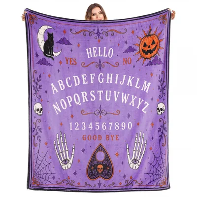 Ouija Board Halloween Blanket featuring a purple spirit planchette