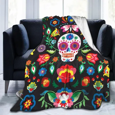 Sugar Skull Day of the Dead Blanket Celebrating Vibrant Folk Art