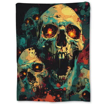 Eyed Skulls Pop Art Blanket: Glowing Halloween Skull Design